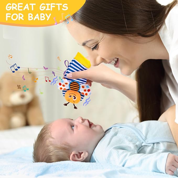 Baby Wrist Rattle Socks and Foot Finder Set Baby Rattles Toys for 0-12 Month, Infant Girl Boy Toys for Babies 3-6 Months, Newborn Hand & Foot Toys for 0 to 9 Months, Baby Easter Gifts