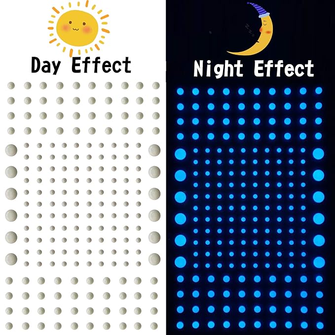 808 PCS Glow in The Dark Stars for Ceiling, Glowing Wall Decals Decor Stickers,(404 Pcs Green and 404 Sky Blue) 3D Adhesive Dots Decor Starry Sky Decor for Kids Bedroom or Birthday Gift