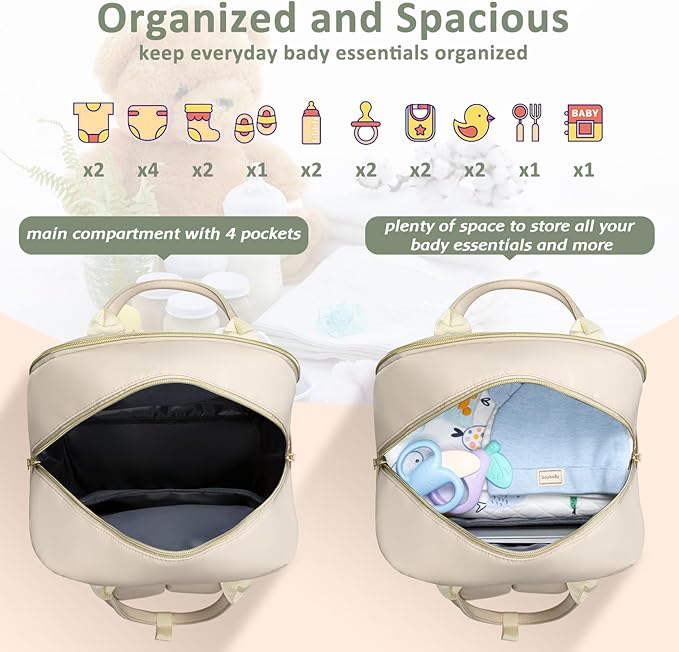 Diaper Bag Backpack,Baby Essentials Diapers Bag with Pacifier Case,Multipurpose Stylish Large Capacity Travel Backpack for Baby Girl/Boy(L-Beige)