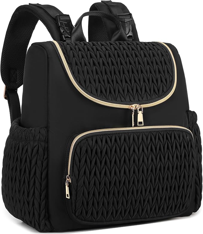 Large Capacity Diaper Bag Backpack with Stroller Buckle, Water-Resistant Travel Baby Bag with Insulated Pockets (modern, Black-lightgold)