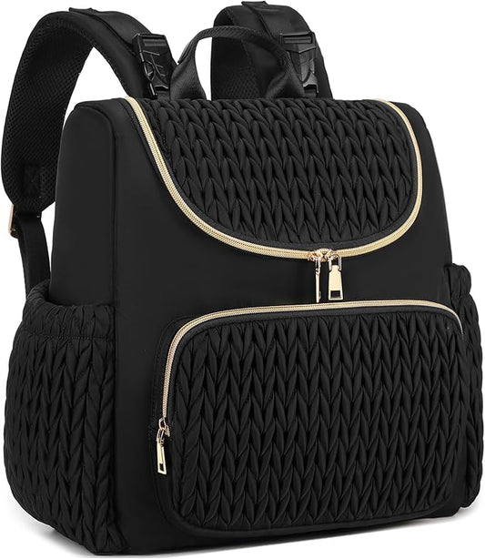 Large Capacity Diaper Bag Backpack with Stroller Buckle, Water-Resistant Travel Baby Bag with Insulated Pockets (modern, Black-lightgold)
