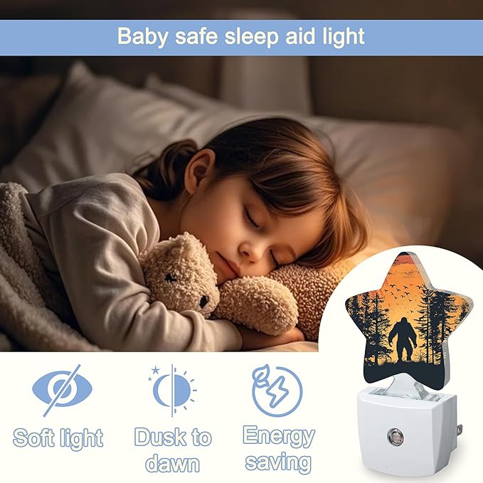 Big Foot Forest Night Light,Sunset Landscape Plug-in Star Night Lights with Dusk-to-Dawn Sensor for Bedroom,Bathroom,Living Room Sleep Friendly Lamp for Women Girls Boys Gift,0.5W