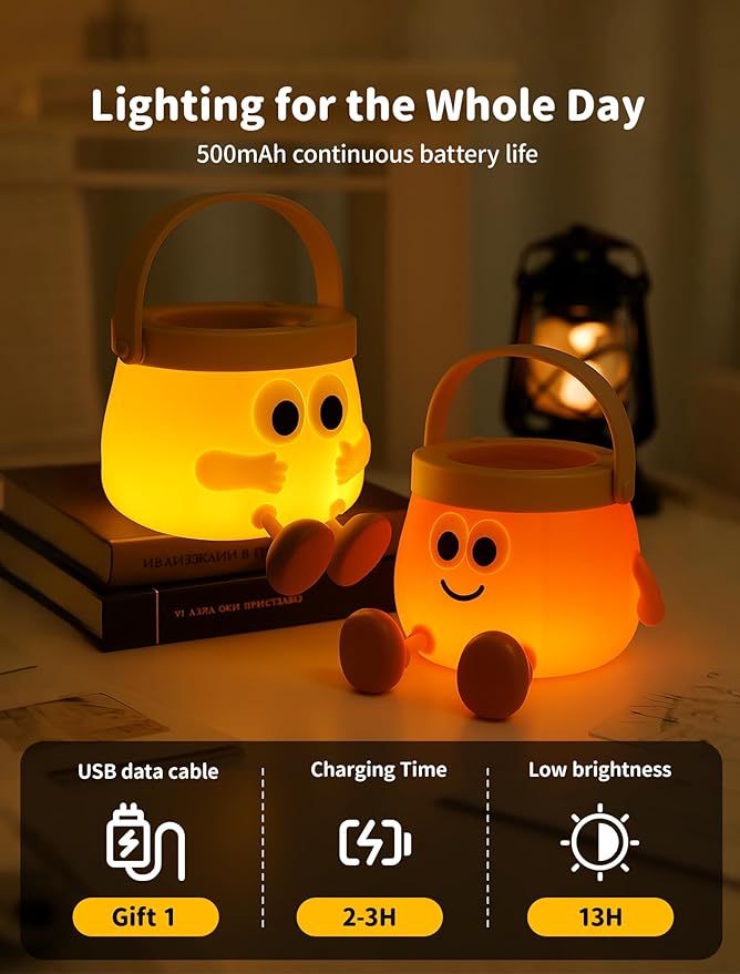 Pumpkin Night Light for Kids, Rechargeable Bedside Lamp, Portable Handheld Night Lamps, Pumpkin Lantern Lamp for Office, Room Decor, Cute Sleep Nightlight, Funny Gifts for Baby Teen Adult