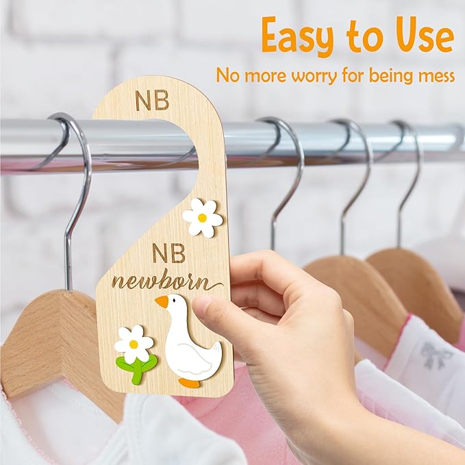 R HORSE Wooden Baby Closet Dividers - 3D White Goose Baby Closet Organizer, 8Pcs Double-Sided Cute Goose Newborn Clothes Size Hanger Dividers, Nursery Decor Birthday Gift for Boy Girl (0-24 Months)