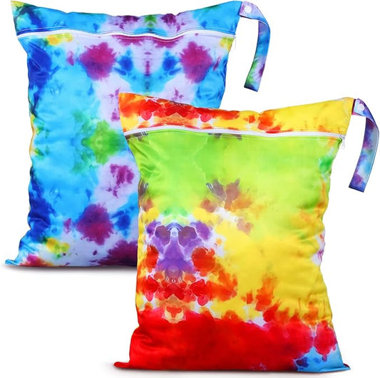 Shappy 2 Pcs Large Travel Laundry Bag Washable Waterproof Wet Dry Large Dirty Clothes Bag Bathing Workout(Tie Dye Style)