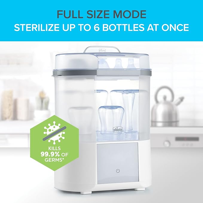 Chicco Advanced Electric Steam Sterilizer & Dryer for Baby Bottles, Feeding Accessories and More | Eliminates 99.9% of Germs | 4 Programming Options | 2 Configurations | Automatic Shut-Off