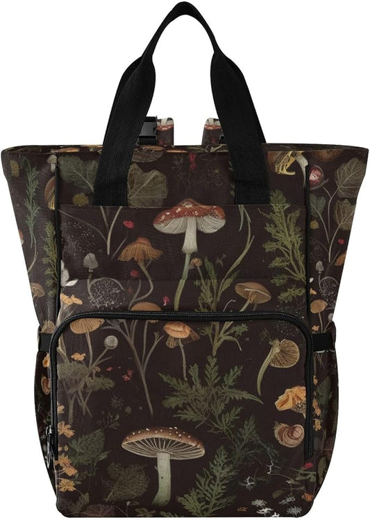 Diaper Bag Backpack Retro Mushroom Forest Travel Diaper Bags for Women, 10L Functional Baby Changing Bag with Insulted Pockets, Stroller Straps