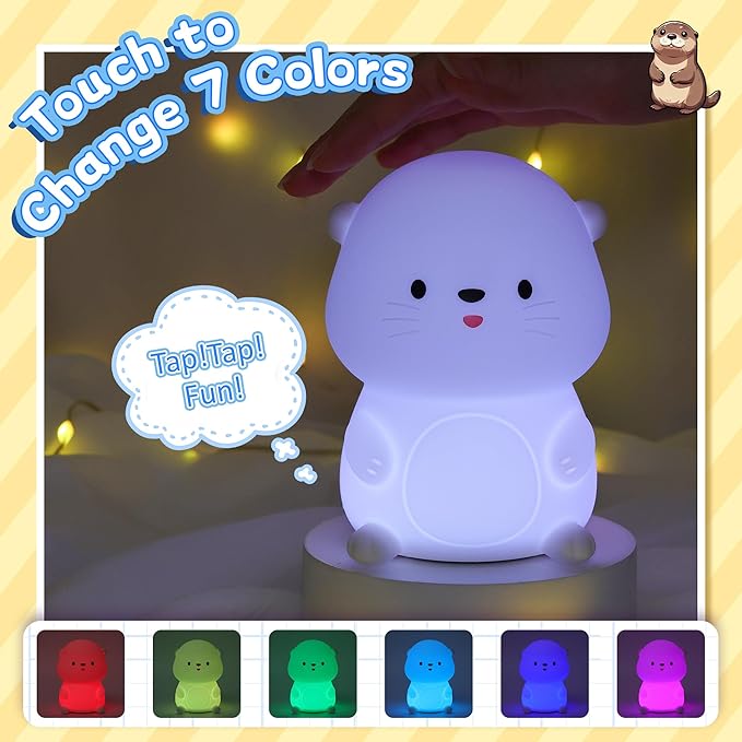 Attivolife Otter Night Light for Kids, Cute Sea Otter Silicone Lamp, Protable Nursery Table Lamp with 7 Color & Dimmable & Timer, Toddler Room Decor Gifts for Baby Children Teen Birthday Christmas
