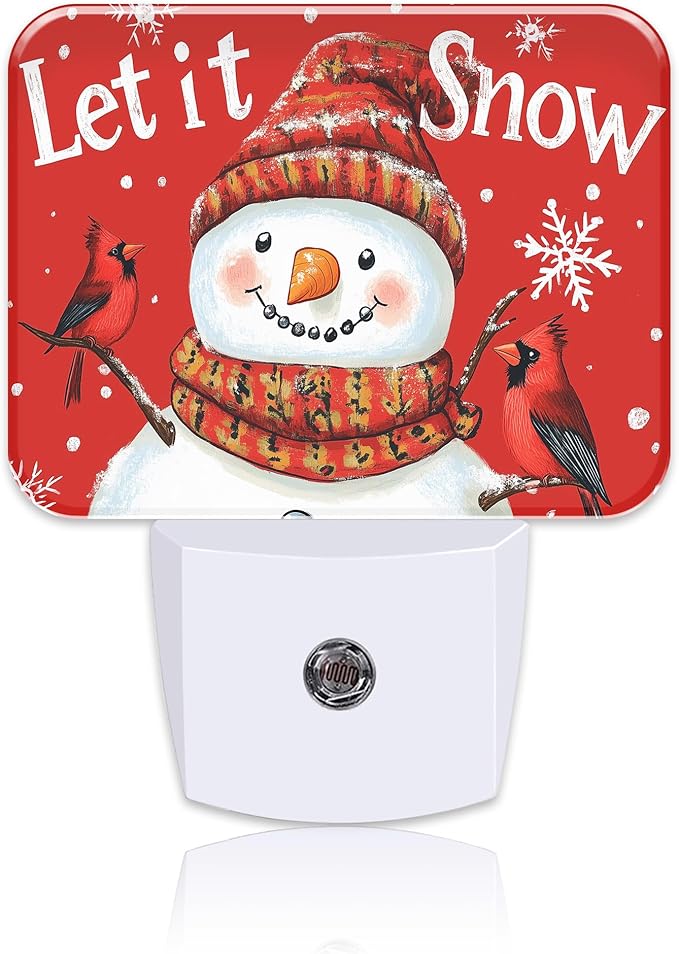 Christmas Snowman Night Light for Kids, Let is Snow LED Night Light Plug into Wall with Dusk to Dawn Sensor for Girls Boys Women Men Room, Hallway, Kitchen, Bathroom, Stairs Decor