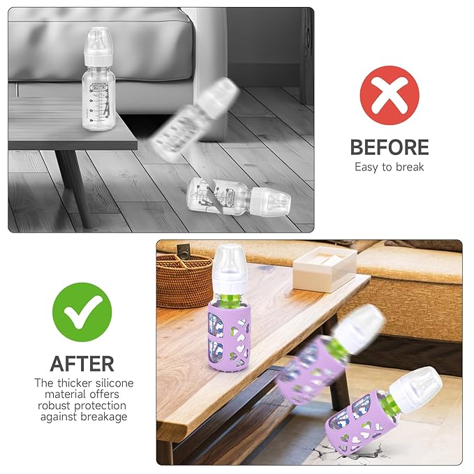 MORLIKE 4 Pack Silicone Sleeves Fit for 4 oz/120 mL Dr. Brown's Natural Narrow Glass Baby Bottle, 100% Silicone Covers Protect Glass Bottle, Easy to Grip Baby Bottle Holders for SB41001-P4, SB42003-P2