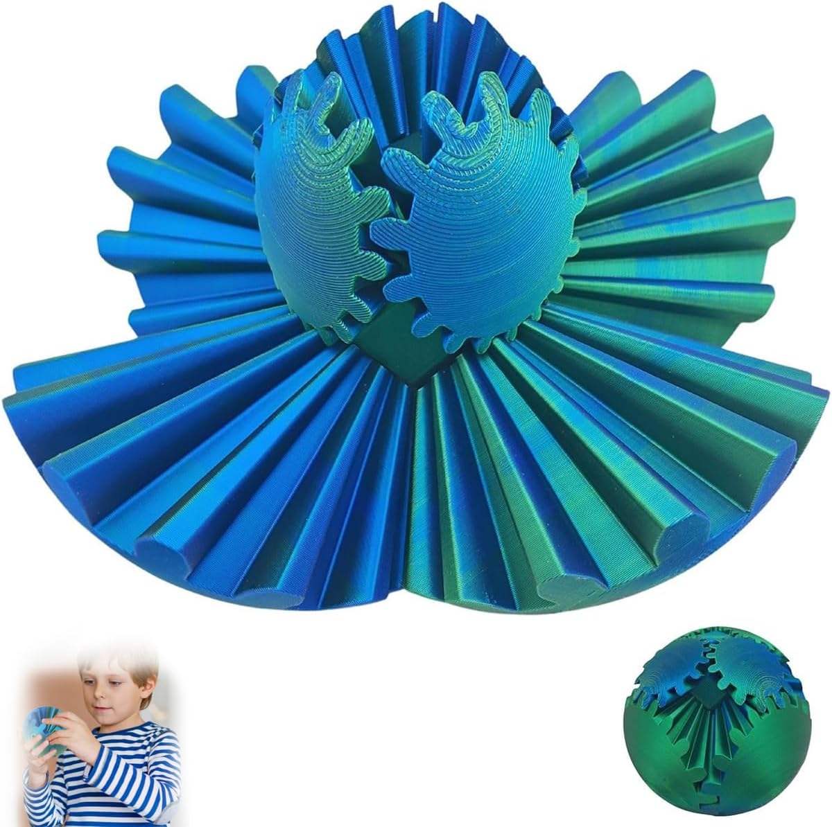 Gear Ball - 3D Printed Gear Ball Spin Ball or Cube Fidget Toy,Gear Sphere,Gear Ball Fidget Toy,Stress Ball,GearSphere Desk Toy,Fidget Ball (Green,8cm)