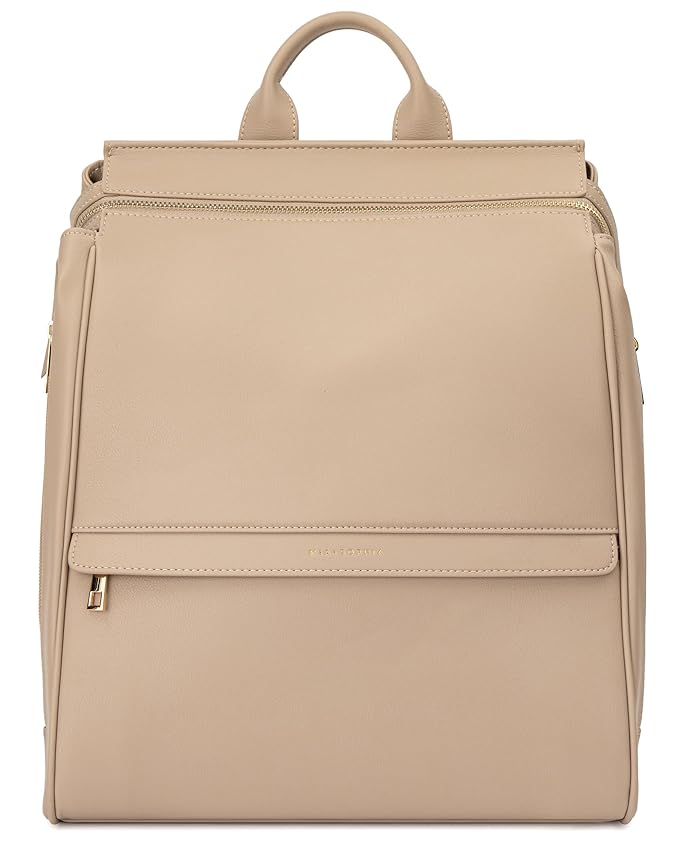 MIA + SOPHIA Leather Diaper Bag Backpack with USB Charging port, Changing Pad, Stroller Straps, and Bottle Holder(Beige Sophia)