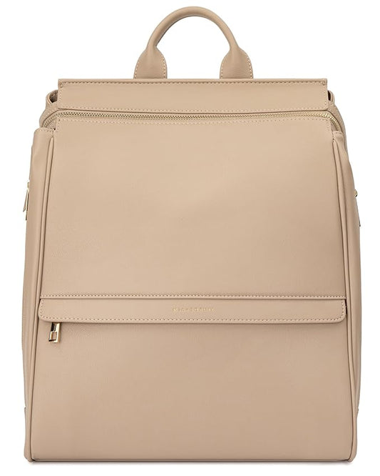 MIA + SOPHIA Leather Diaper Bag Backpack with USB Charging port, Changing Pad, Stroller Straps, and Bottle Holder(Beige Sophia)
