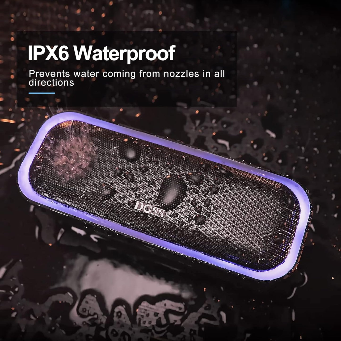 DOSS SoundBox Pro Bluetooth Speaker with 20W Stereo Sound, Active Extra Bass, IPX6 Waterproof, TWS Pairing, Multi-Colors Lights, 20H Playtime, Portable for Beach, Outdoor-Blue