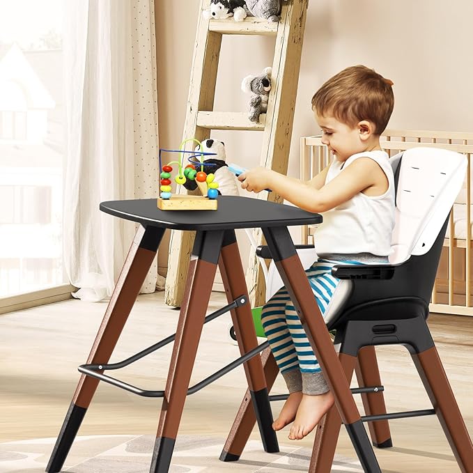 8 in 1 Convertible Wooden High Chair, Adjustable Baby High Chair for Babies and Toddlers with Tray, Easy to Clean, Grow with Family|Booster|Learning Table|High Stool