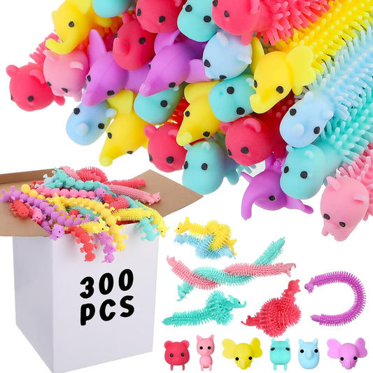 Chivao Bulk Stretchy String Fidget Toys Animal Sensory Toys Pack Worm Sensory Stress Fidget Toys for Adults Stress Anxiety Relieve Relaxing Party Favors(300 Pack, Animal Style)