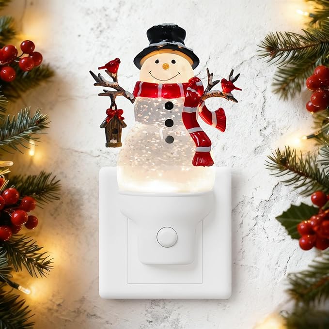 Christmas Snowman Night Light Plug into Wall Water Swirling Glitter USB Portable Christmas Decorative Night Light Decoration for Kids Adults Bedroom Kitchen Living Room Holiday Decor (Snowman)