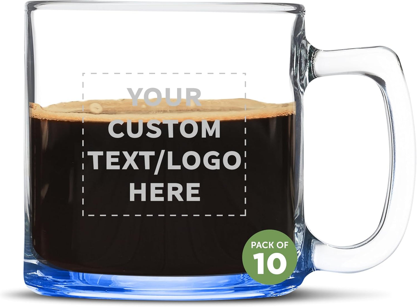 DISCOUNT PTOMOS Custom Small Glass Coffee Mugs 9 oz. Set of 10, Personalized Bulk Pack - Perfect for Coffee, Tea, Espresso, Hot Cocoa, Other Beverages - Blue