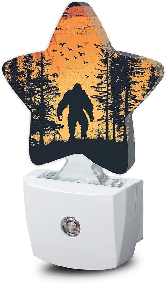 Big Foot Forest Night Light,Sunset Landscape Plug-in Star Night Lights with Dusk-to-Dawn Sensor for Bedroom,Bathroom,Living Room Sleep Friendly Lamp for Women Girls Boys Gift,0.5W