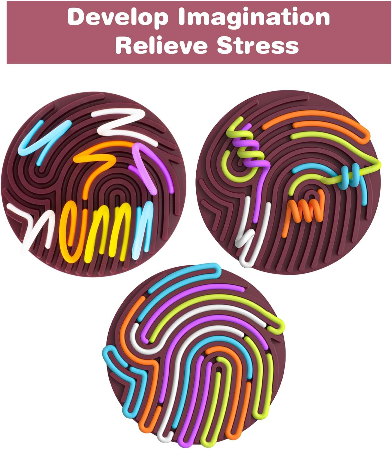 Sensory Activity Board Silicone Fidget Toys with Travel Bag and 13 Strings for Adults Kids Anxiety Relief Stress, ADHD & Autism (Purple, 6.6in)