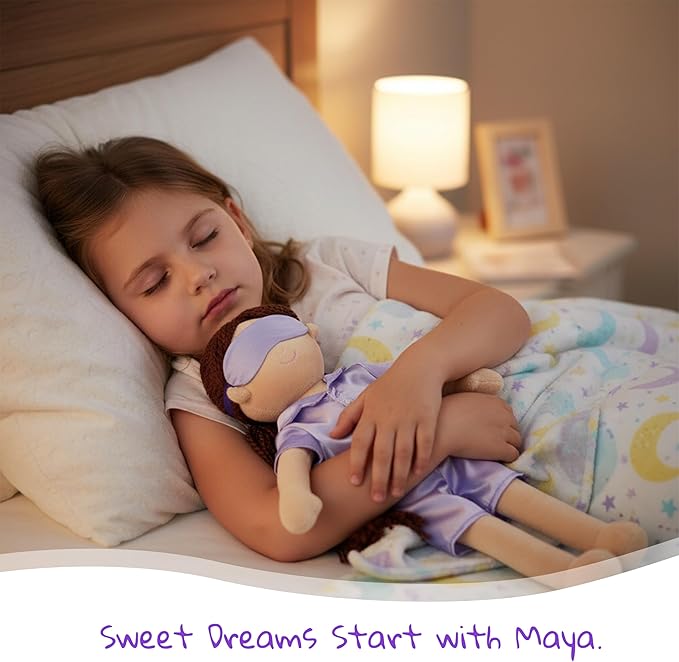 June Garden 14" Snuggle Cutie Ballerina Doll Maya – Soft Plush Doll with Ballet Outfit, Purple Pajama Set & Accessories – Dress Up Pretend Play Toy for Girls