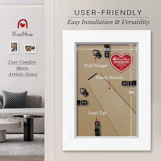 4x6 Picture Frame 2 Pack, White Solid Wood Gallery Photo Frame, Wall Hanging or Tabletop Display