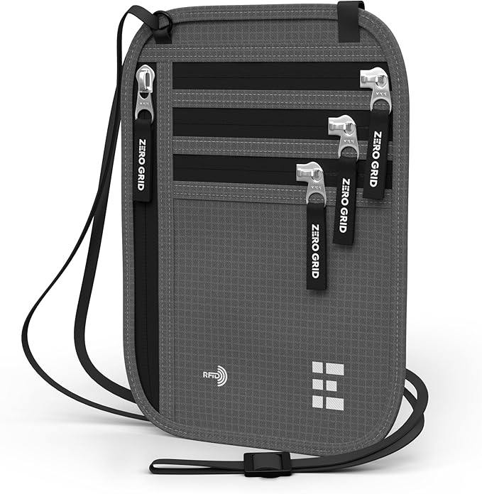 Neck Wallet for Travel & Passport Holder with RFID Blocking - Slim & Easy to Conceal Nylon Travel Pouch for men & women - Holds Phone, Cash, Cards, Keys - Sweat & Water Resistant - X-Large - Dark Grey