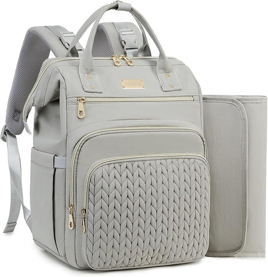 AIJIEKE Diaper Bag, Large Wide-Open Baby Diaper Backpack, Multi-functional Baby Travel Tote Bag, Diaper Bag with Changing Pad, Diaper Bags for Mom & Maternity (Grey)