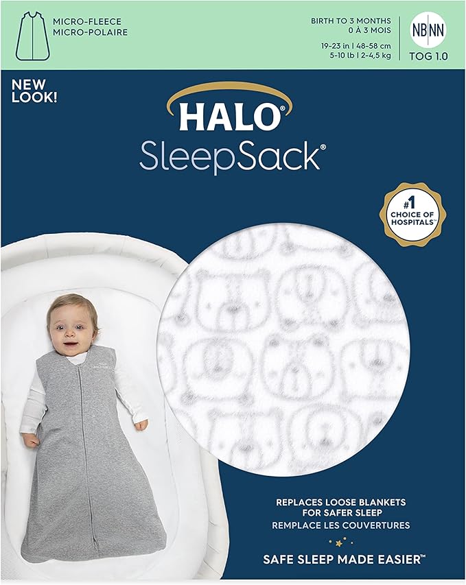 HALO Micro-Fleece Wearable Blanket, Swaddle Transition Sleeping Bag, TOG 1.0