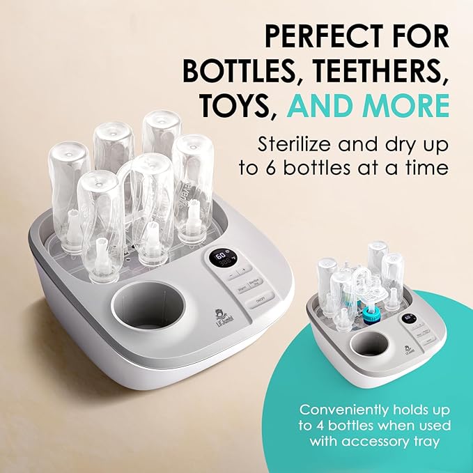 Lil' Jumbl Baby Bottle Sterilizer and Dryer Premium, Removes 99,9% of Bacteria, Chemicals Free, Capacity 6 Bottles, Teats, Accessories, Modular Space Saving Design