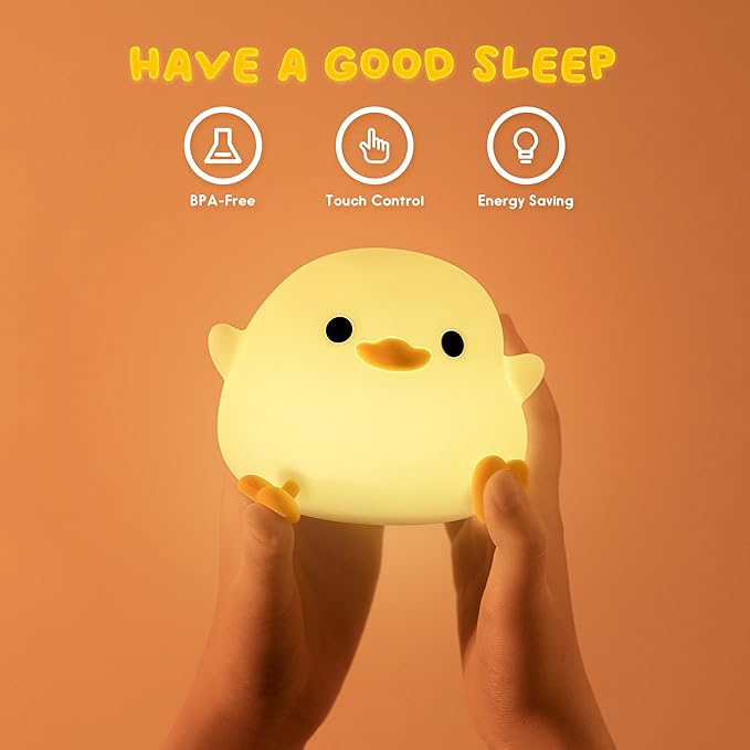 UNEEDE LED Cute Bean Duck Night Light, DoDo Duck Silicone Nursery Night Light Squishy Dimmable Rechargeable Table Bedside Lamp with Touch Sensor for Bedrooms, Living Room Unique Dorm Decor Gift Toy