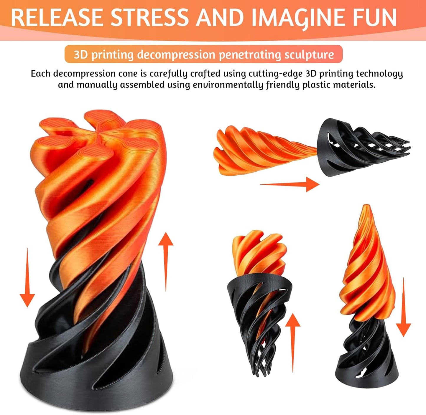 Impossible Cone, 3D Printed Toys Spiral Cone Fidget Toy Anxiety Relief Toy Impossible Pyramid Spiral Fidget Cone for Stress and Anxiety Relaxing