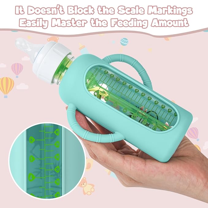 3 PCS Dr Brown Glass Bottles Silicone Sleeves, Compatible with Dr Browns Glass Bottles 8 oz, Anti-Drop Dr Brown Baby Bottles Sleeves with Handles, Heat-Insulating and Easy to Clean
