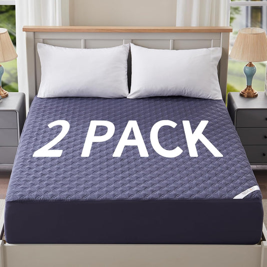 2 Pack Waterproof Mattress Protector, Full Size Mattress Pad with Deep Pocket 6"-15" Depth, Soft Breathable Dirt-Proof Single Bed Mattress Cover for Bedroom, Dorm Room (Navy Blue)
