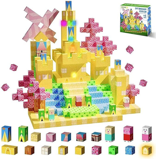 Magnetic Blocks 128 PCS Magnetic Building Blocks Cubes Gift Set for Girls and STEM Learning Preschool Learning Construction Toys