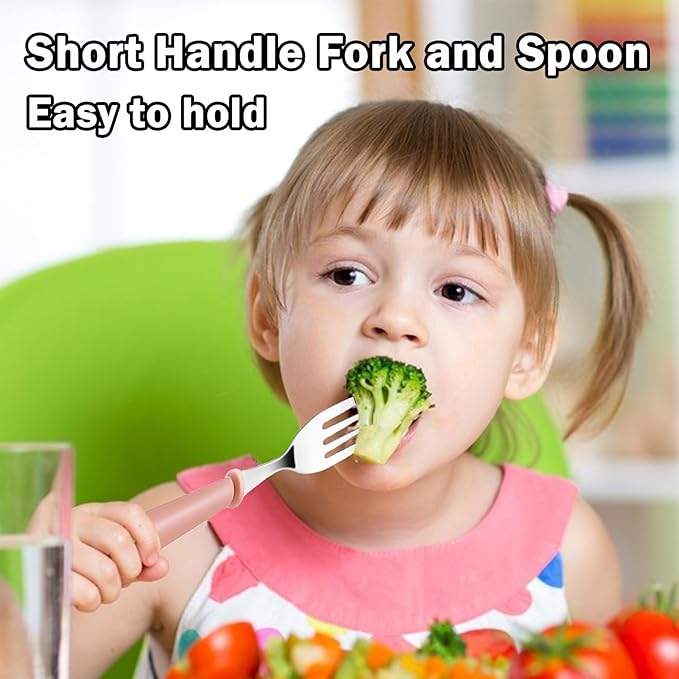 12 Pieces Toddler Utensils,Stainless Steel Baby Forks and Spoons Silverware Set,Kids Silverware Set Children's Cutlery Set with Round Handle,Toddler Flatware Fork Spoon Set,Dishwasher Safe