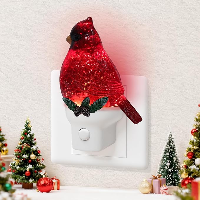 Christmas Cardinal Night Light Plug into Wall Swirling Glitter USB Portable Christmas Decorative Night Light Decoration for Kids Adults Bedroom Kitchen Living Room Holiday Decor (Cardinal)