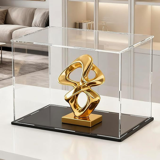 SVENJBB Large Display Case for Collectibles, 16x12x10 Inch Acrylic Box for Miniature House and Figures, Clear Acrylic Display Cases with Matte Black Base for Collection Protection and Storage