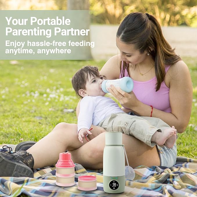 Portable Bottle Warmer for Travel - 17oz 12H Baby Bottle Milk Warmer, Fast Heat Travel Bottle Warmer for Breastmilk, USB Calentador De Biberones on The Go - Wireless Car Bottle Water Warmer, Green