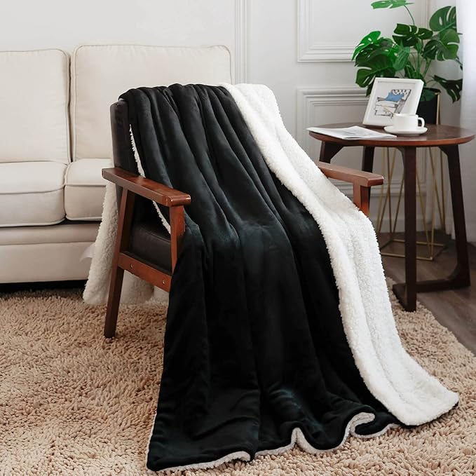 NANPIPER Fleece Blanket Sherpa Throw,Soft Fuzzy Twin Blankets for Couch,Black 60"x80"