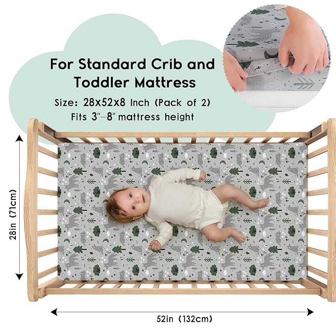 Yoofoss Baby Crib Sheets for Boys Girls, Fitted Crib Sheet 2 Pack for Standard Crib and Toddler Mattress, Super Soft Microfiber Baby Sheet 28x52x8in(Fox)