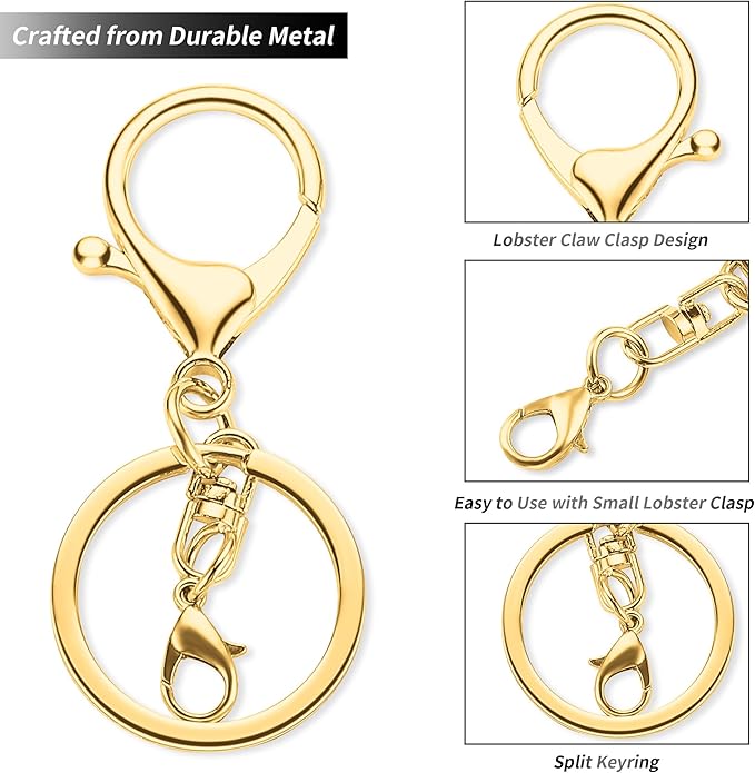 10 Pack a Set Metal Lobster Claw Clasps and Key Rings, Key Chain Accessories, Keychain Making kit for Keys, Art Crafts, Jewelry Making, Gold - Gunmetal