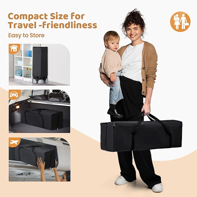 JOYMOR Pack and Play with Changing Table, 5-in-1 Portable Baby Bedside Bassinet with Storage, Travel Crib with Carry Bag, Compact Fold (Black)