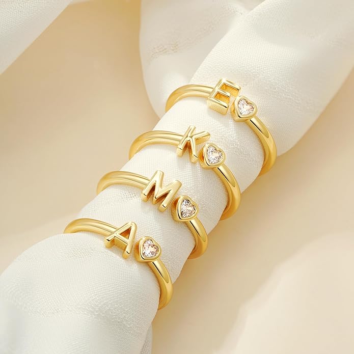 C-leen Gold Initial Rings for Girls Women - Dainty 18K Gold Plated Adjustable Letter Rings Teen Girls Gifts Trendy Stuff Initial Ring Teen Girl Birthday Gift for Girl Non Tarnish