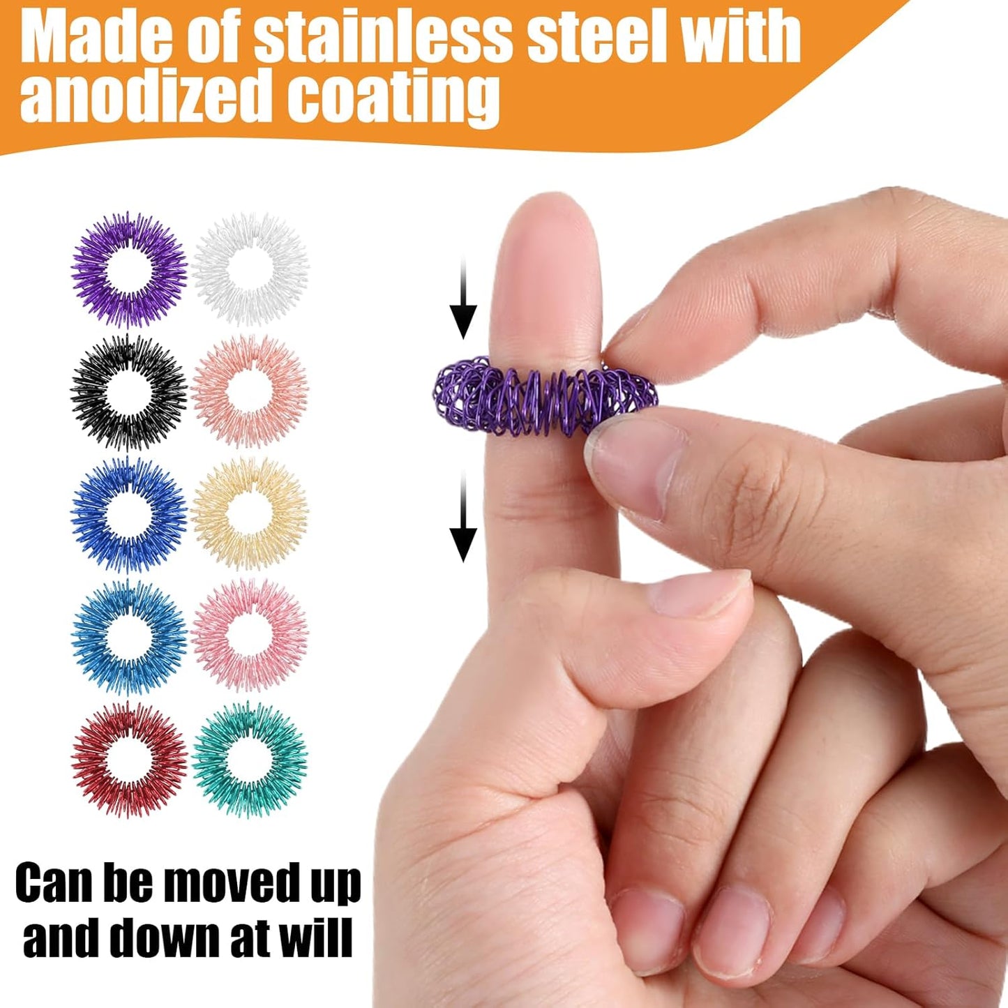 Spiky Sensory Rings, 10 Pcs Fidget Rings Stress Relief Toys Set Acupressure Rings Spiky Sensory Finger Rings for Anxiety Stress Relief Fidget Sensory Toys for Adults Silent Stress Reducer