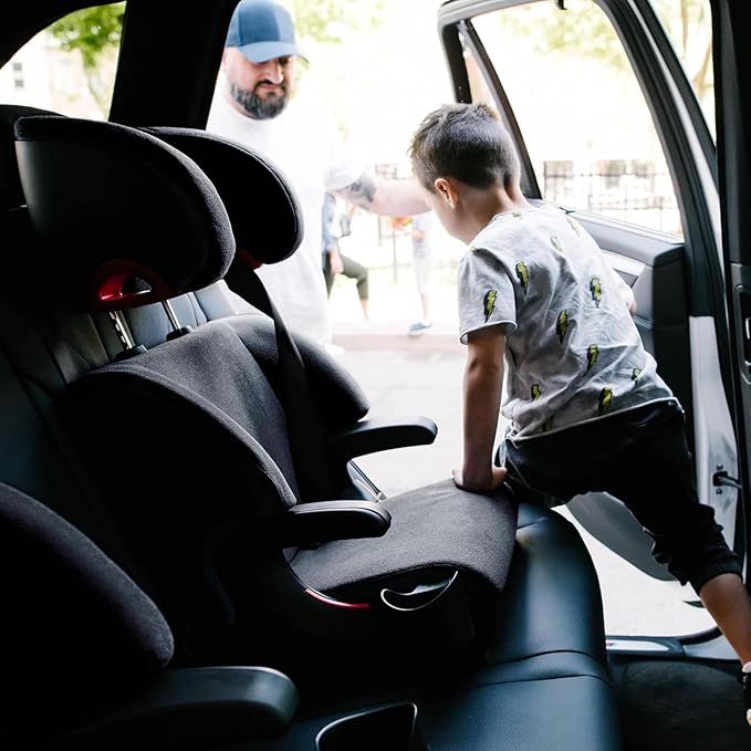 Clek Oobr High Back Booster Seat with Adjustable Headrest, Reclining Design, Latch System, and Retardant-Free Fabric (Railroad Ziip)