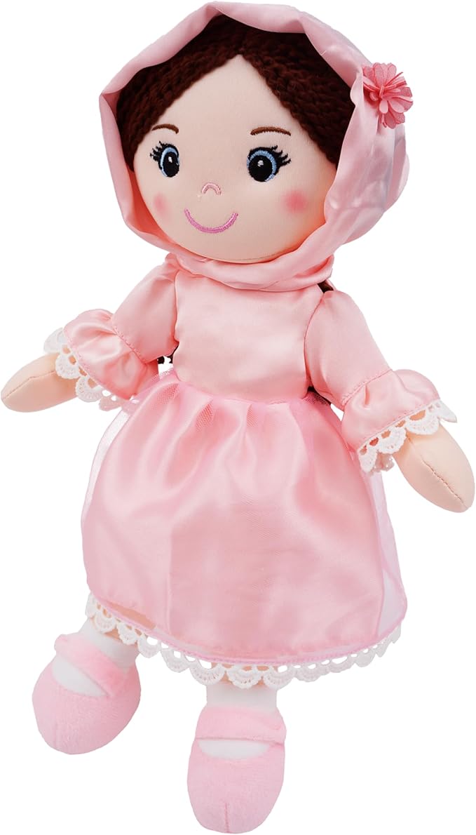 June Garden 14" Snuggle Cuties Aisha - Muslim Hijab Doll - Soft Cuddly Plush Doll for Girls - Huggable Rag Doll - Ramadan Gift - Pink M