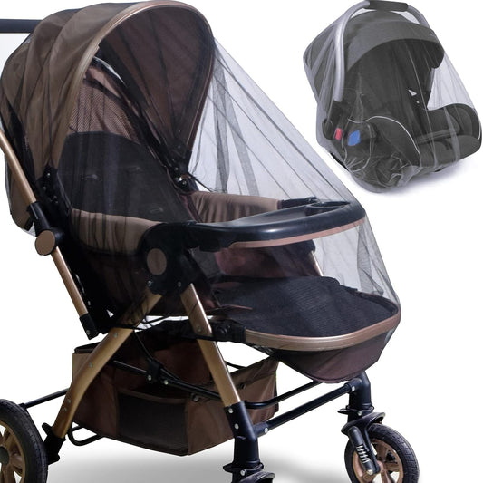 Baby Stroller Mosquito Net (2 Pack) - Durable Mesh Protection for Bassinets, Cradles, Playards, Pack N Plays & Portable Mini Cribs | Breathable Universal Fit Insect Barrier (Black)