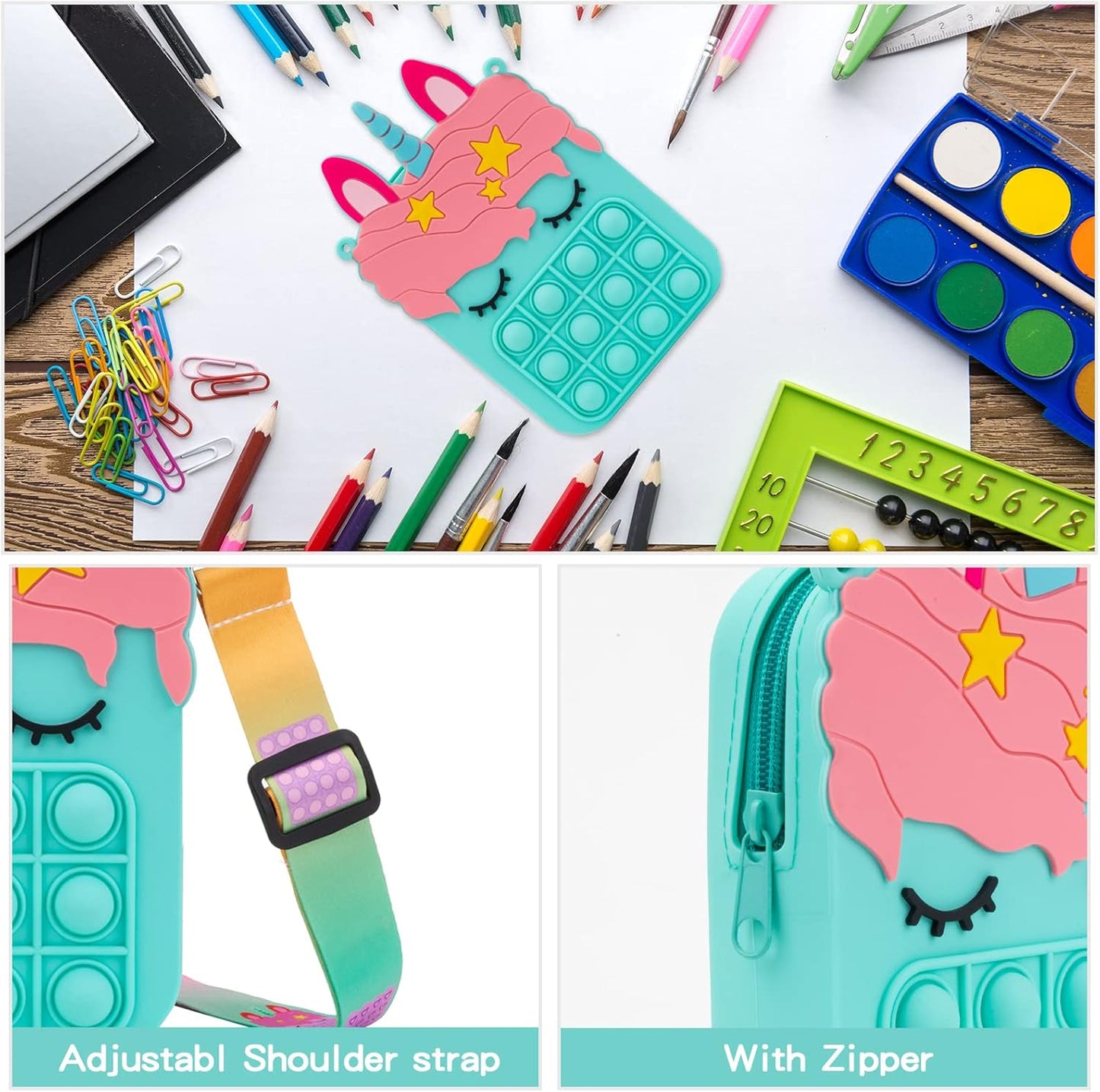 Civan Blue Big Purple Bag for Girls Unicorn Pop Purse for her, Pop Fidget Toy for Girls, Push Pop Bubble Fidget Sensory Toy, Stress Release Pop Coin Purse, Party Favors Unicorn Birthday Gifts