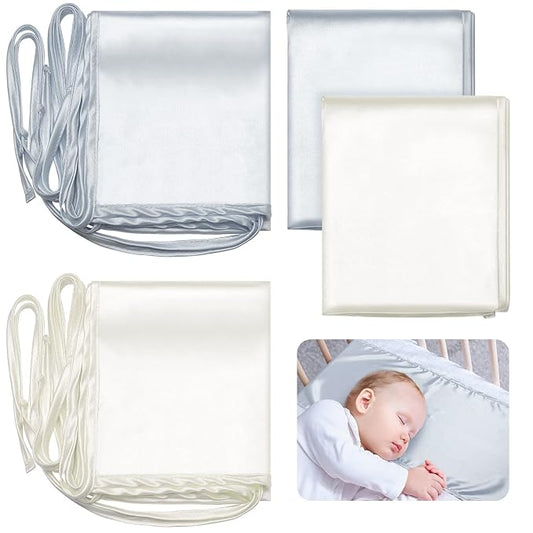 Hosuly 2 Pcs Satin Bassinet Sheet Baby Hair Soft Silk Feeling Sheet Baby Bassinet for Rectangle Cradle Pad Mattress Boys Girls Newborn Infant(Gray and White)
